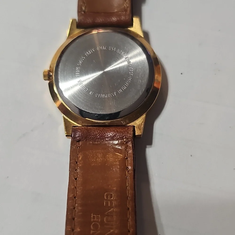 Goldtone Duke University Watch with Brown Leather Strap